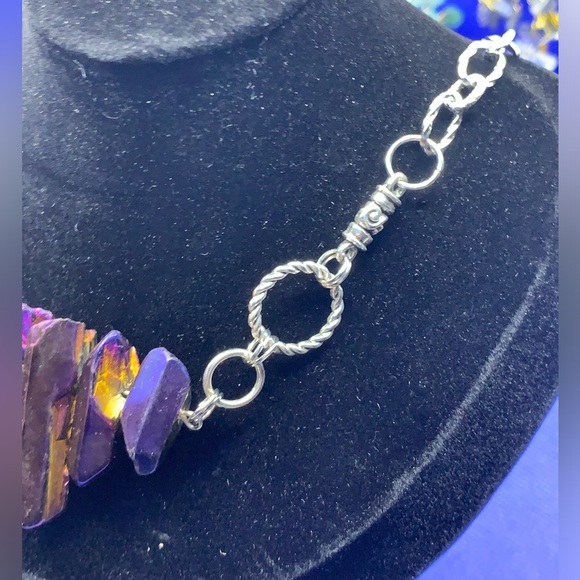 Purple & Gold Titanium Quartz Power Point Necklace 14” Clavicle Length, Handmade - Picture 4 of 11